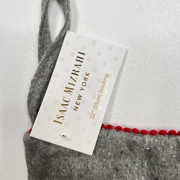 New Isaac Mizrahi Gnome Christmas Stocking 22" Gray Red Wool - Picture 5 of 8